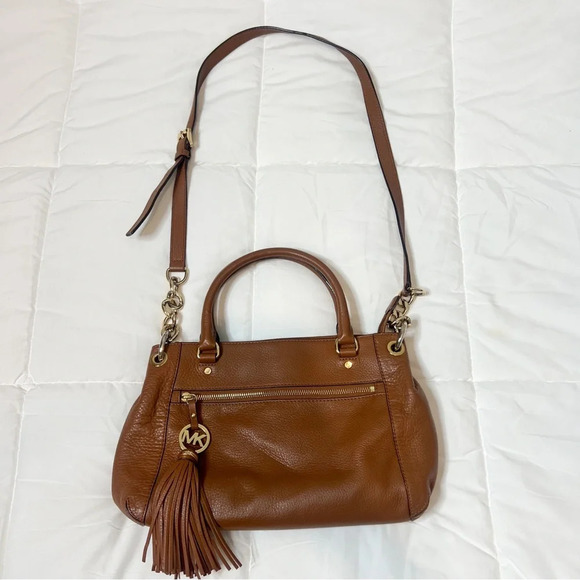 Michael Kors Brown Leather Charm Tassel Medium Satchel - Picture 2 of 13